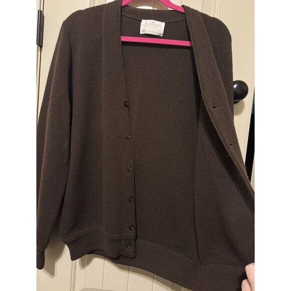 Vintage 60s 70s Jantzen Wool Sweater small Fall Brown Cardigan Made In USA - Picture 5 of 11